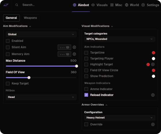 Calamari Rust cheat menu — Aimbot