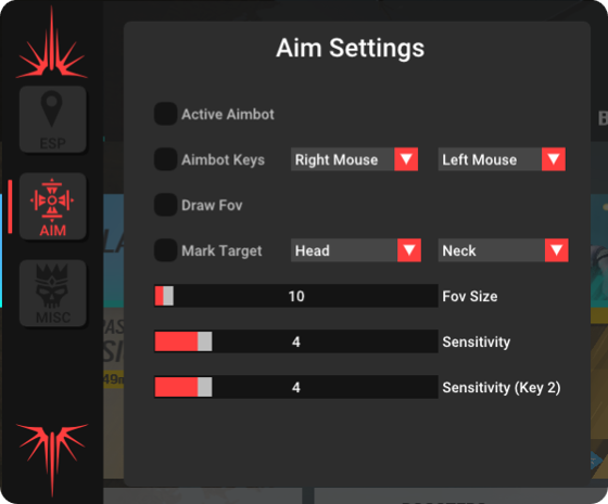 Crusader R6 cheat menu — Aim Settings